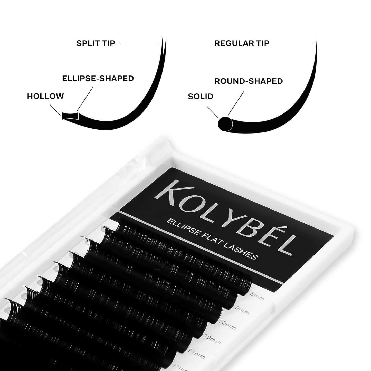 KOLYBEL Ellipse Flat Eyelash Extensions Supplies Classic Individual Lash Extensions 0.2 D Curl 8-15 Mixed Tray Matte Black Mink Lash Extension Soft