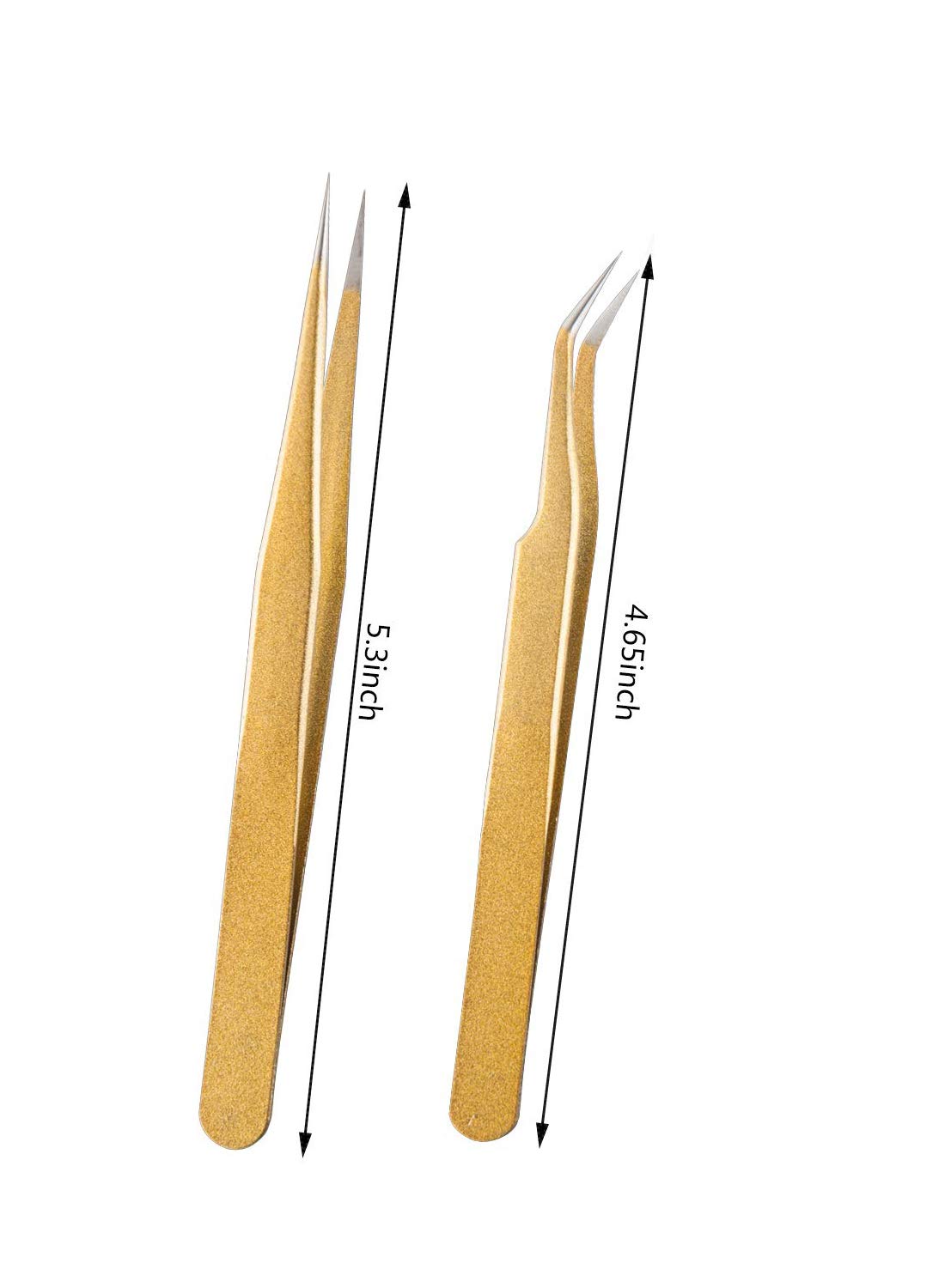 Tvoip 2 Pcs Gold Stainless Steel Tweezers for Eyelash Extensions, Straight and Curved Tip Tweezers Nippers, False Lash Application Tools