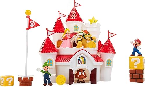 Super Mario Nintendo Deluxe Mushroom Kingdom Castle, Wall Display & Playset with (5) 2.5" Articulated Action Figures (Exclusive Bowser Figure…