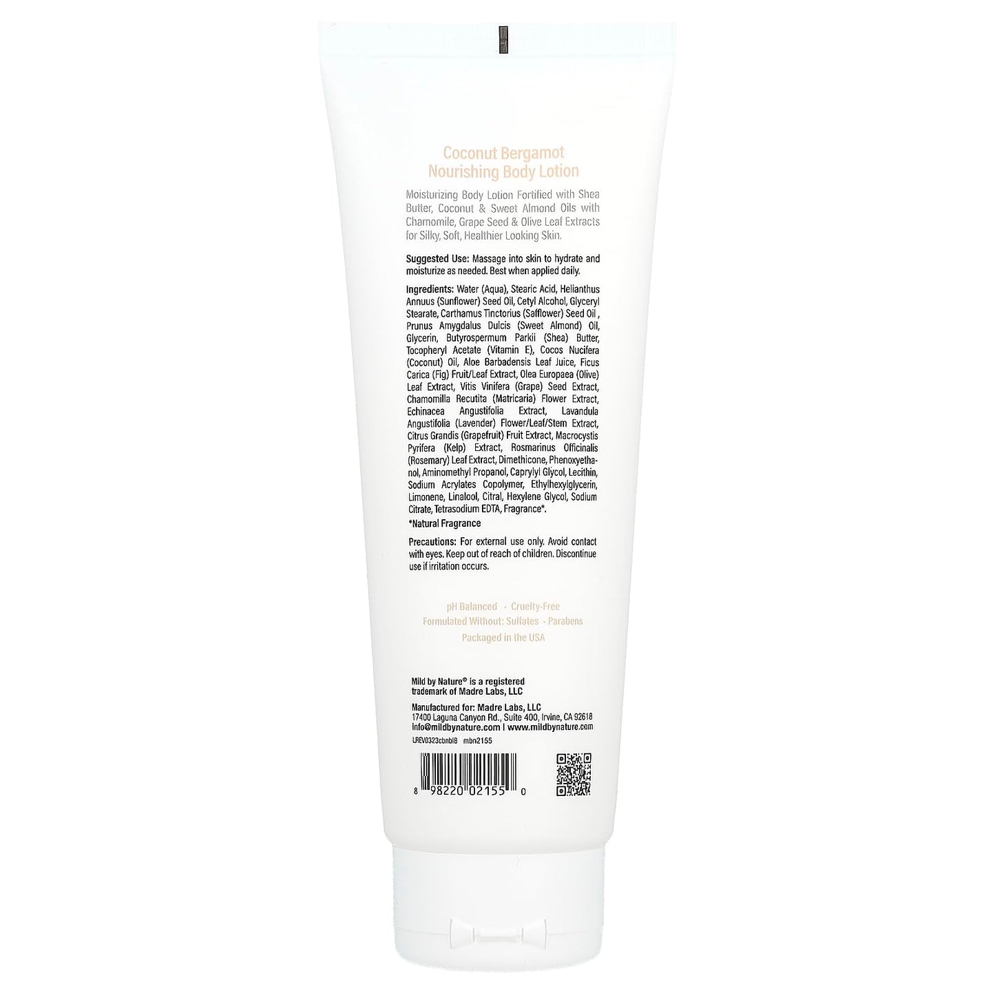 Mild By Nature Nourishing Body Lotion, Coconut Bergamot, 8 fl oz (236 ml)