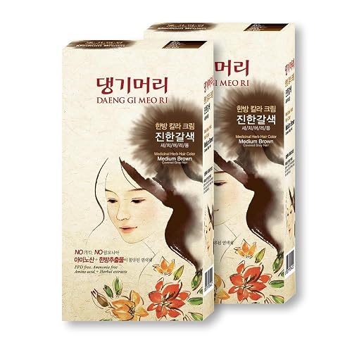 Daeng Gi Meo Ri - Korean Herbal Hair Dye Color Cream [Medium Brown] (2 PACK) - PPD-Free Gray Coverage, Hair Protection, High-Keratin Formula, 5 Oz