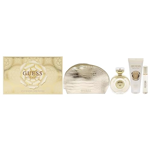 GUESS Bella Vita Eau de Parfum 4 Piece Gift Set For Women - Perfume Spray 3.4 Fl. Oz., Travel Spray 0.5 Fl. Oz., Body Lotion 3.4 Fl. Oz., & Pouch