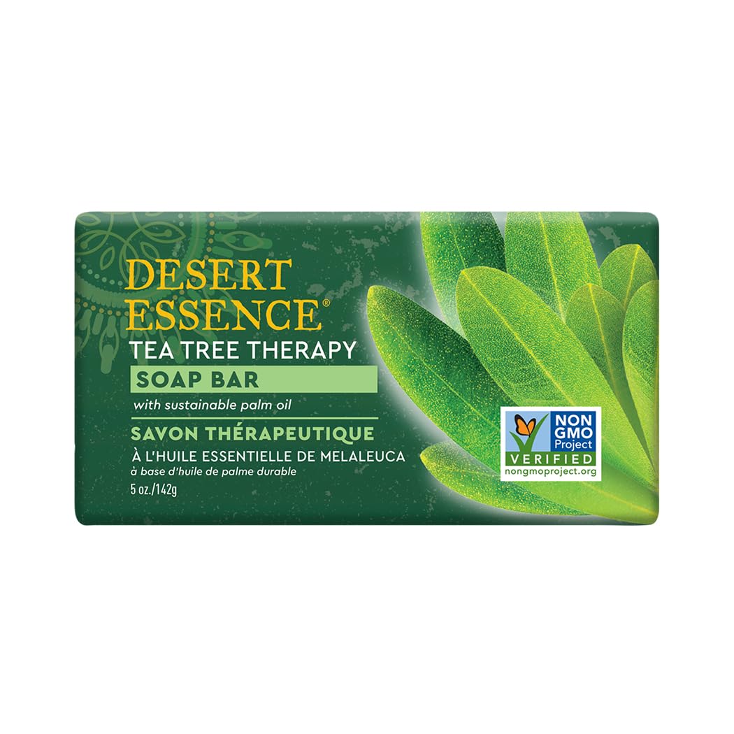 Desert Essence Tea Tree Therapy Cleansing Bar Soap - 5 Ounce - Therapeutic Skincare - All Skin Types - Jojoba Oil - Aloe Vera - Palm Oil - Moisturizes