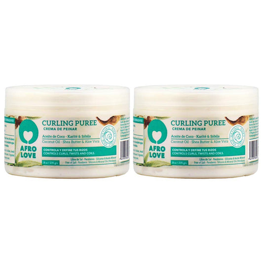 Afro Love Curling Puree 8oz (Pack of 2) Curl Cream for Defining Curls, Twists & Coils - Frizz Control, Hydrating & Moisturizing - Sulfate-Free