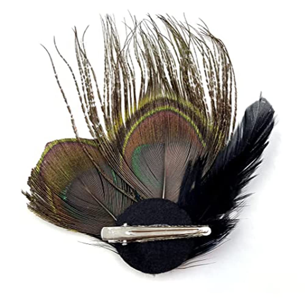 Aliotech Butterfly Peacock Feather Hair Clip with Artificial Pearl Rhinestones, 13.2*8cm - Bridal, Wedding & Party Hair Accessory