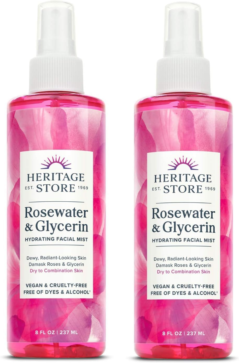 HERITAGE STORE Rosewater & Glycerin 2-pack - Hydrating Facial Mist - Dry Combination Skin Care - Rose Water Spray with Vegetable Glycerine - Made