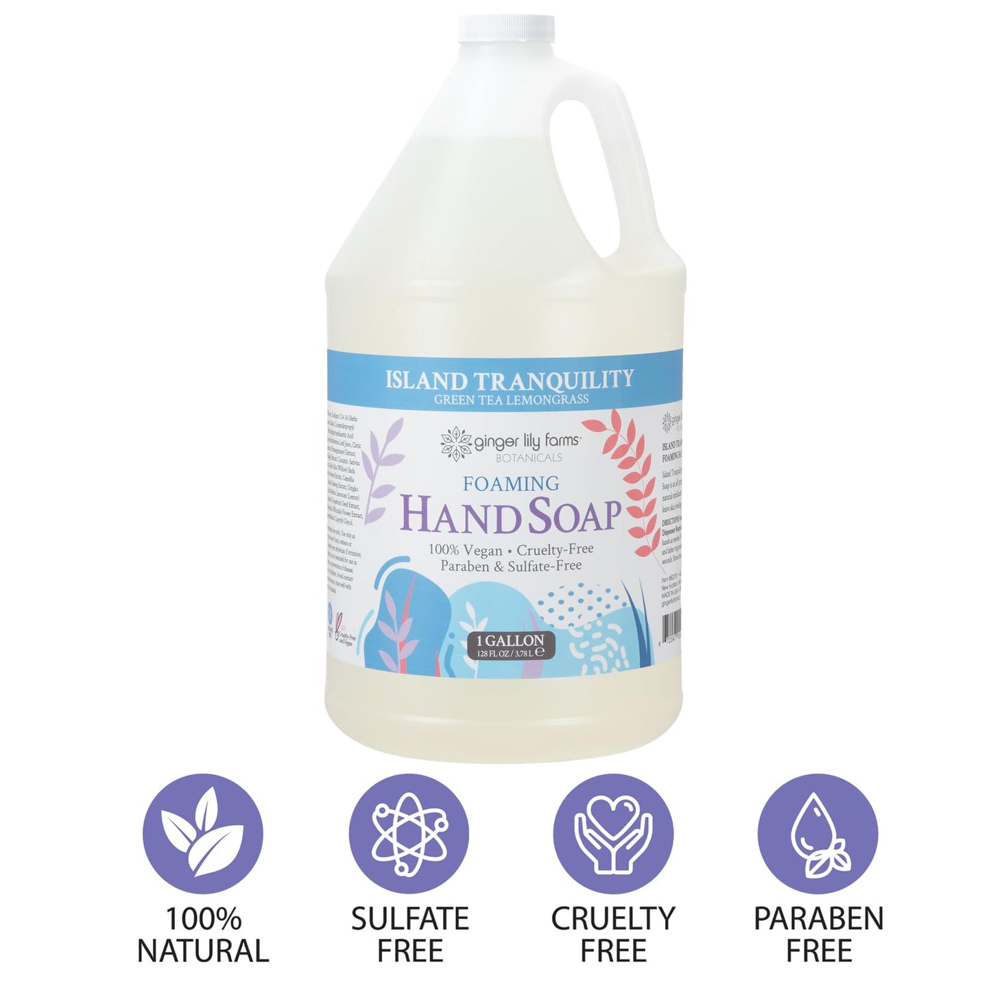 Ginger Lily Farms Botanicals All-Purpose Foaming Hand Soap Refill, Island Tranquility, 100% Vegan & Cruelty-Free, Green Tea Lemongrass Scent, 1 Gallon