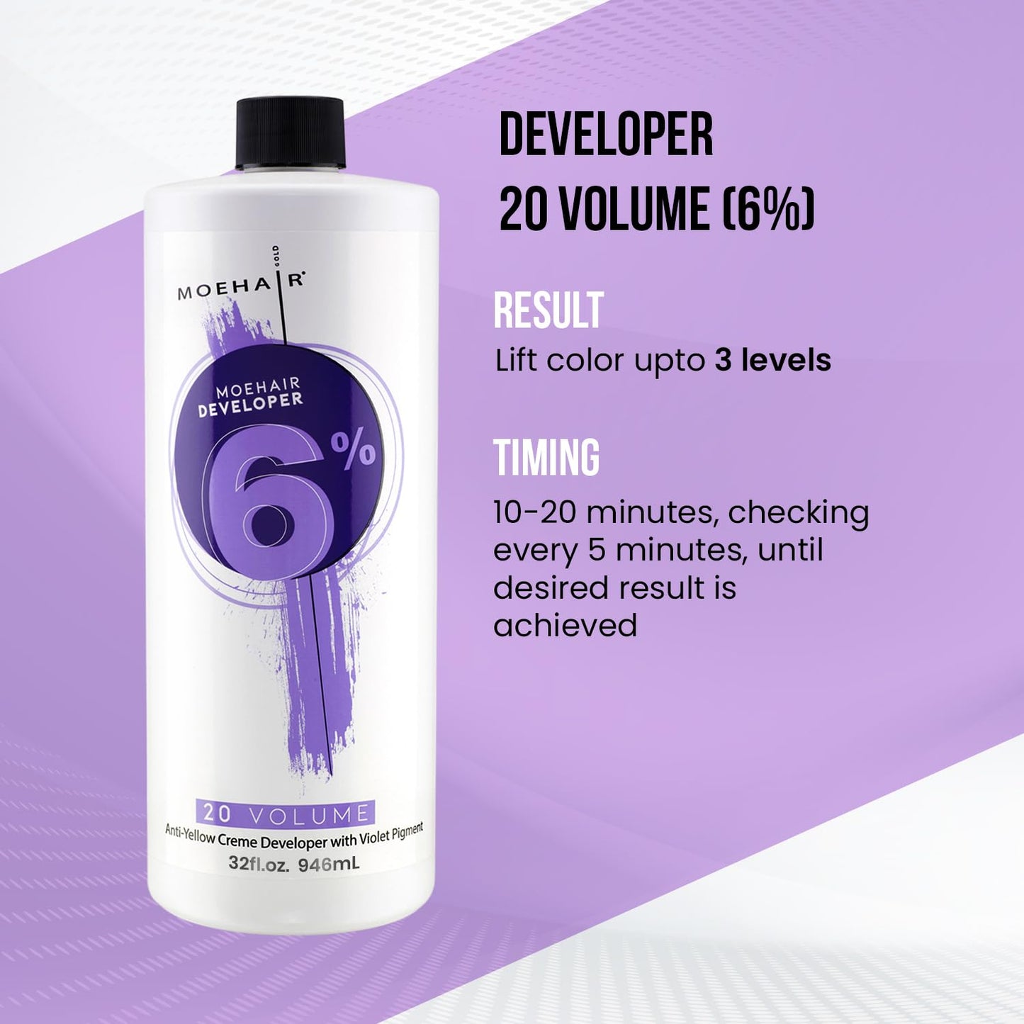 MOEHAIR Hair Color Developer 6% Hydrogen Peroxide | 20 Volume Cream Developer for Hair Coloring and Bleaching | Advanced Anti-Yellow Action |