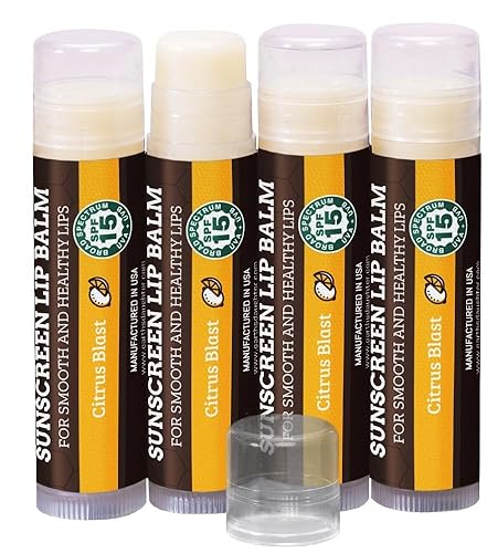 Earth's Daughter SPF Lip Balm 4-Pack Citrus Flavor Stocking Stuffers - Lip Sunscreen, SPF 15, Organic Ingredients, Beeswax, Coconut Oil, Vitamin E