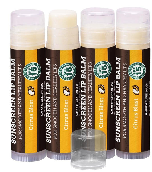 Earth's Daughter SPF Lip Balm 4-Pack Citrus Flavor Stocking Stuffers - Lip Sunscreen, SPF 15, Organic Ingredients, Beeswax, Coconut Oil, Vitamin E