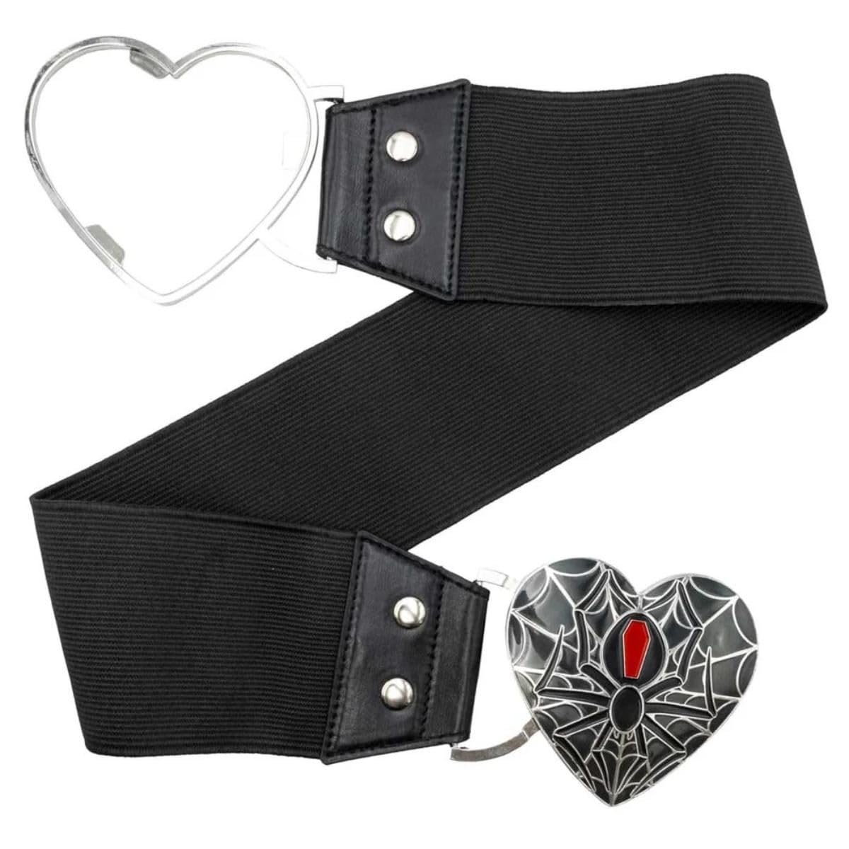kreepsville 666 Elastic Belt Black Widow Heart Gothic Stretch Waist Cinch Belt, Black, 2XL-3XL