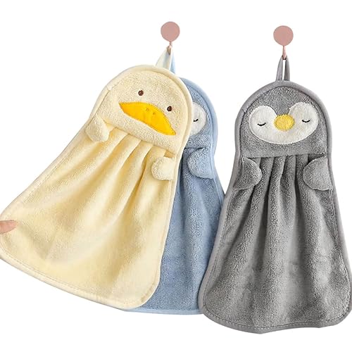 Ewanda 3 Pack Cute Hand Towels with Hanging Loop, Kids Hanging Towels for Kitchen & Bathroom