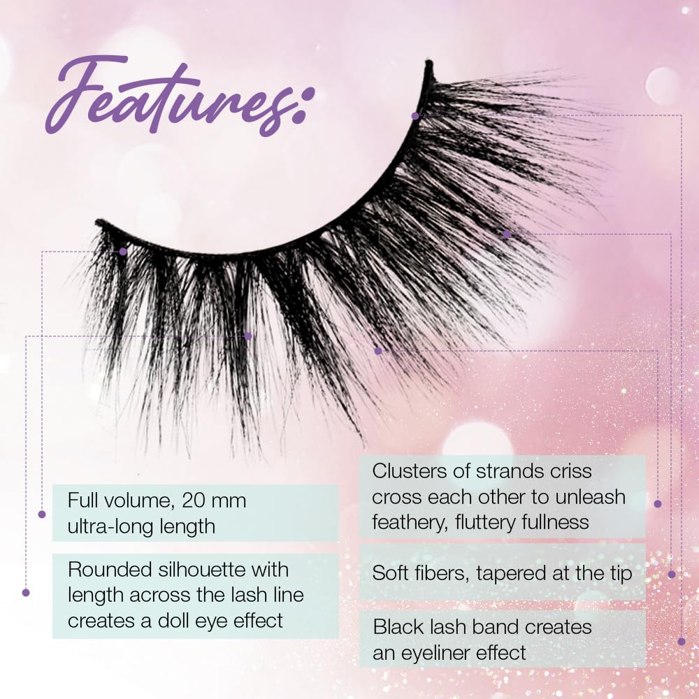 Ardell Winks Par'tay Lashes, Full Volume, 20mm Ultra-Long False Eyelashes, Feathered and Fluttery, Black Band, 1 Pair
