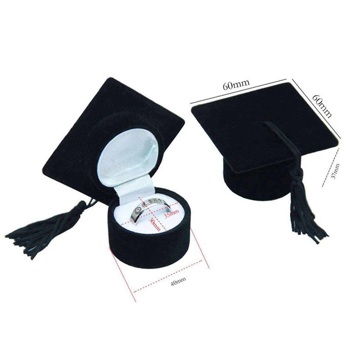 Amosfun Graduation Cap Shaped Ring Box Creative Jewelry Storage Box Ring Organizer Case Graduation for Celebration Party Supplies (Black)