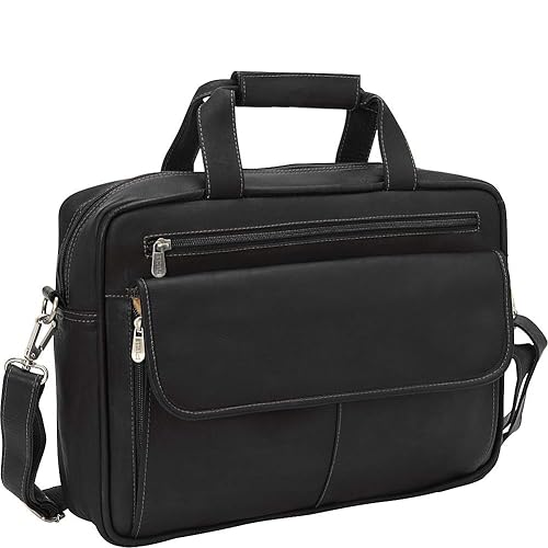 Piel Leather Slim Top-Zip Briefcase, Black, One Size