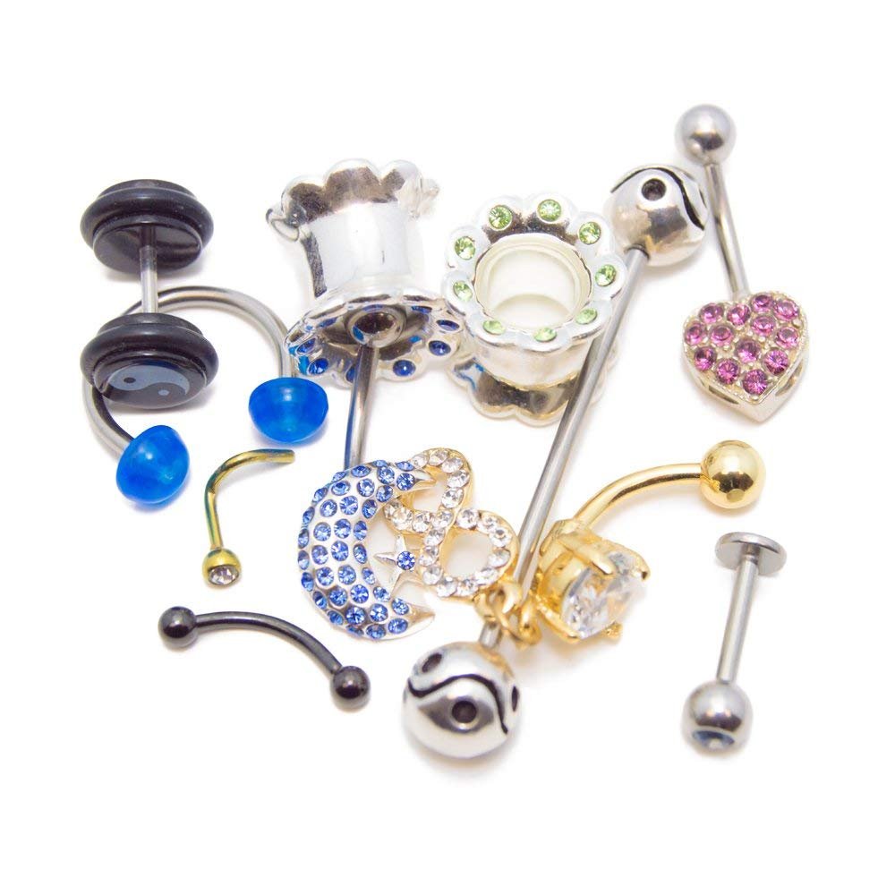 BodyJewelryOnline Randomly Picked Body Jewelry Pack [30 Pieces: Belly/Nose/Nipple/Tongue/Ear/Lip Rings], Mixed Styles/Designs