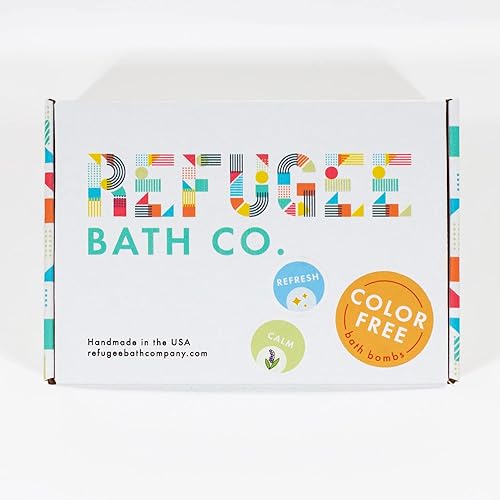Refugee Bath Co. Variety Pack Bath Bombs, Color-Free Calm and Refresh Scents, 2.5 oz, Support Refugee Employment in The USA