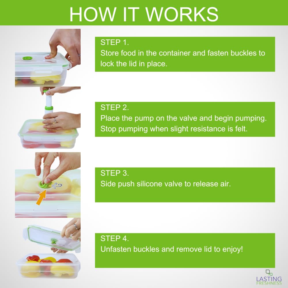 Lasting Freshness Vacuum Seal Food Storage Containers with Hand Pump - BPA-Free Plastic, Airtight Meal Prep & Leftovers Containers, Keep Food Fresh…