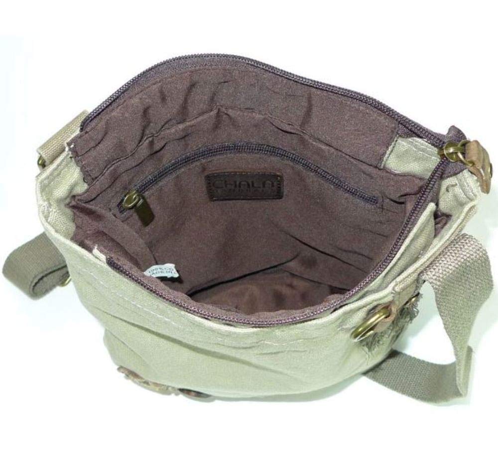 CHALA Handbag Patch Crossbody Canvas with Bird Key fob (Sand Owl)