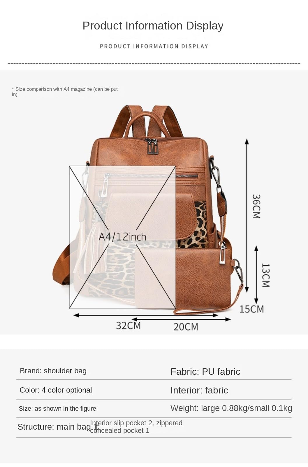 sezhylee Women's Waterproof Faux Leather Laptop Backpack - Spacious Anti-Theft Work Bag with Leopard Print, Convertible Travel Purse for Commuting, College & Business (Stylish Shoulder Bag Design)