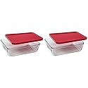 Pyrex 7211 6-Cup Glass Dish & 7211-PC Red Lid (2-Pack) - Made in USA