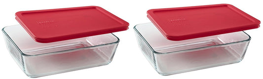 Pyrex 7211 6-Cup Glass Dish & 7211-PC Red Lid (2-Pack) - Made in USA