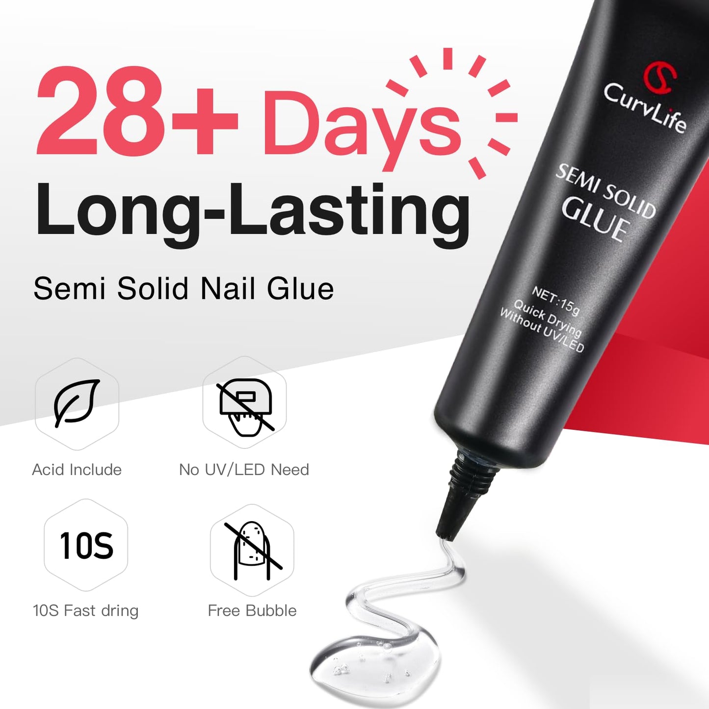 Curvlife Super Strong Nail Glue 15g for Press On Nails - Quick Drying, Semi Solid, Long Lasting, No UV Light Needed Beauty and Personal Care CurvLife