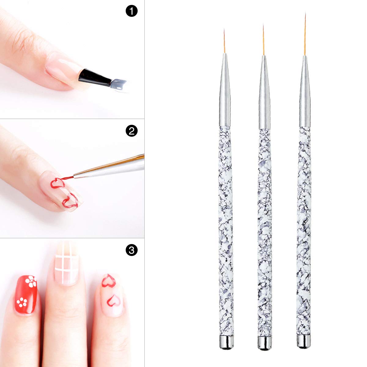 Tbestmax Professional Fine Nail Art Liner Brush UV Gel Painting Acrylic Nail Brushes Striping Brushes for Short Strokes, Details, Blending, Elongated