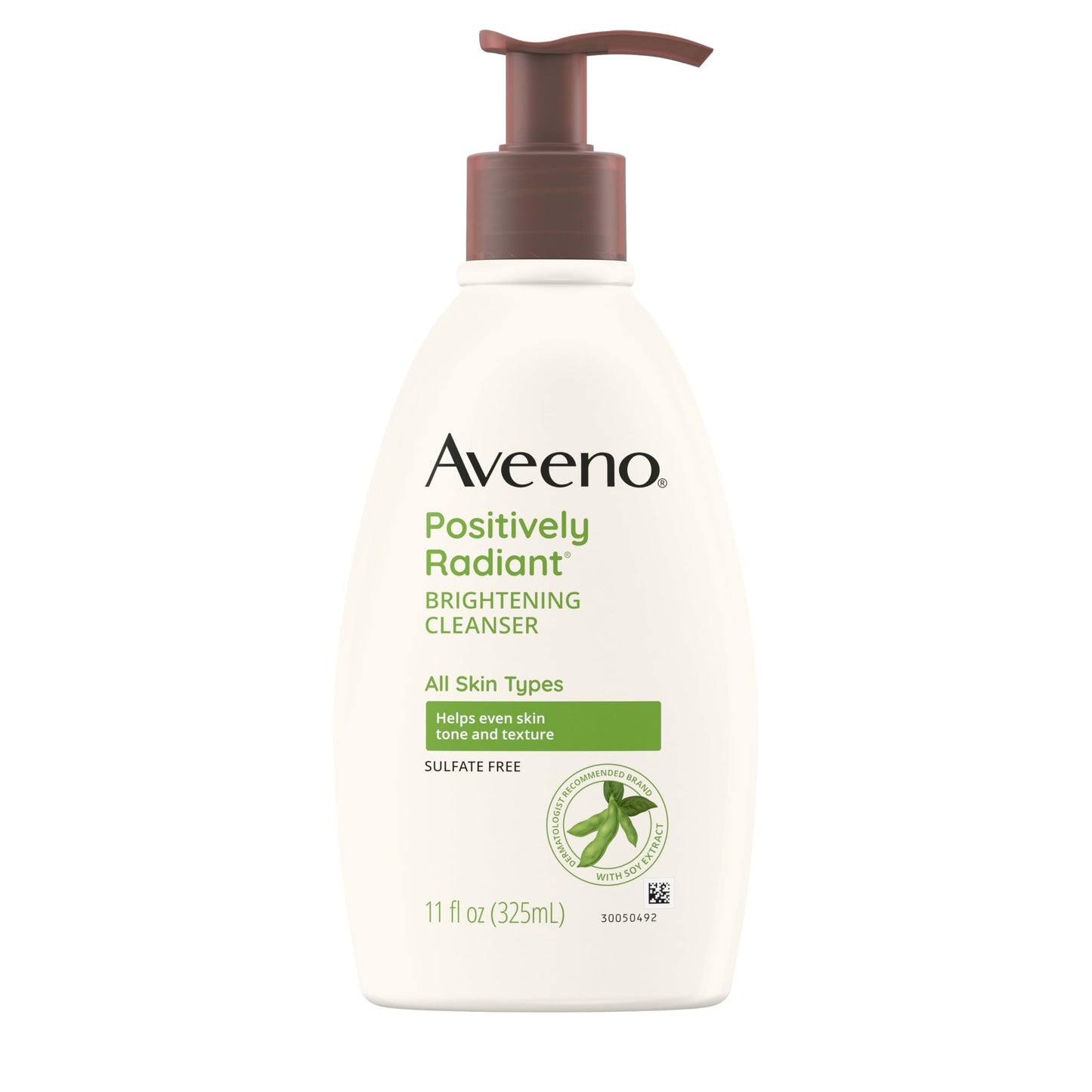 Aveeno Positively Radiant Brightening Facial Cleanser 11 oz – Moisture-Rich Soy Extract, Gentle for Sensitive Skin, Non-Comedogenic & Hypoallergenic