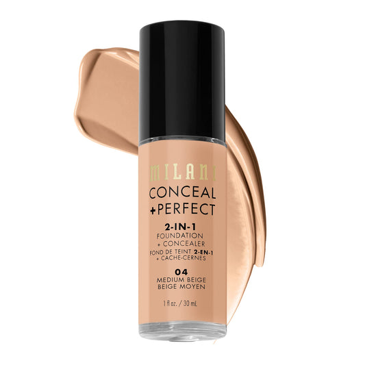 Milani Conceal + Perfect 2-in-1 Foundation + Concealer for a Flawless Complexion, Under Eye Corrector, Cover Redness and Imperfections, Waterproof