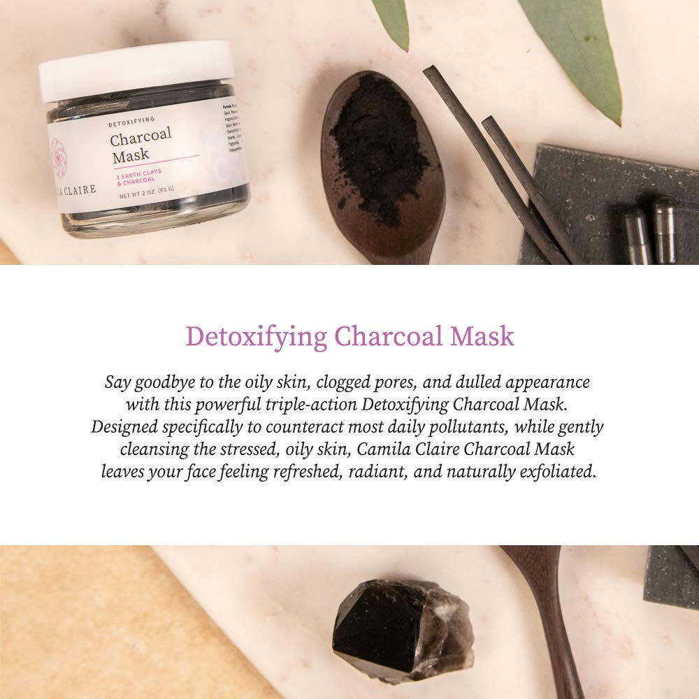 CAMILA CLAIRE DETOXIFYING CHARCOAL MASK: Helps Oil Control | Counteracts Daily Pollutants | Gently Cleanses Stressed Oily Skin | Made With Charcoal