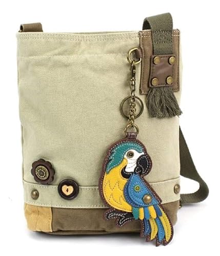 CHALA Patch Cross-Body Women Handbag, Canvas Messenger Bag - Parrot Blue, Sand