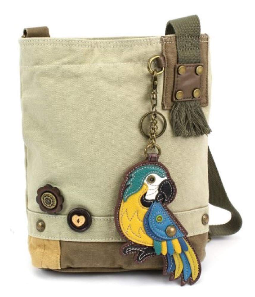 CHALA Patch Cross-Body Women Handbag, Canvas Messenger Bag - Parrot Blue, Sand