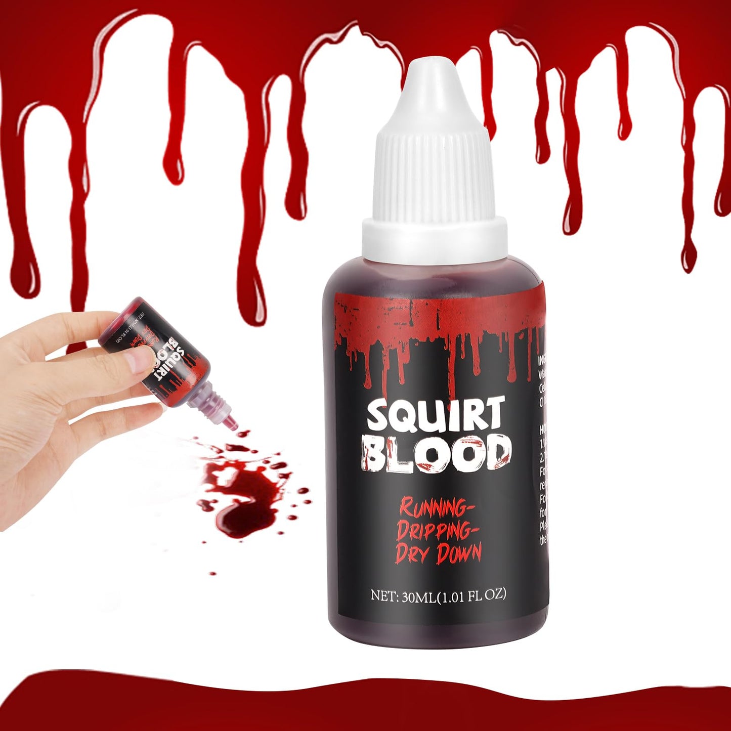 Halloween Fake Blood for Squirt and Drip, Liquid for Clothes, Zombie, Vampire Monster SFX Makeup Face Body Paint