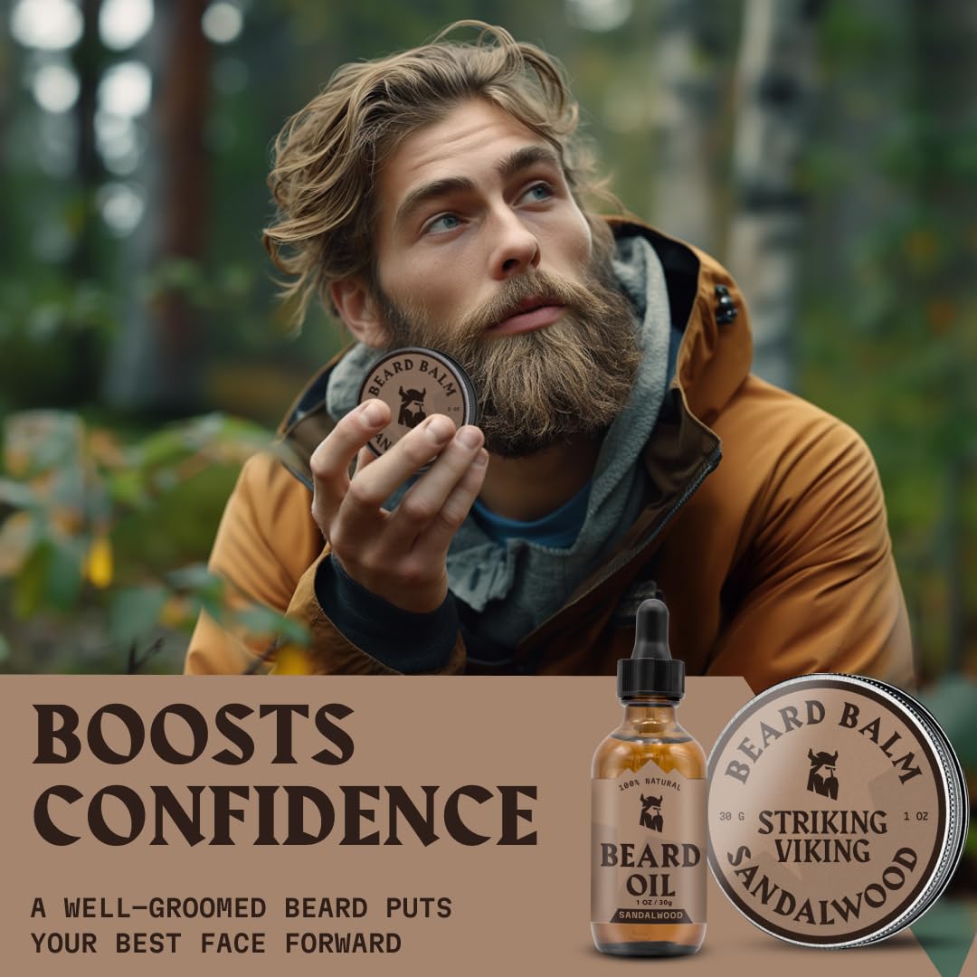 Striking Viking Beard Oil and Balm - Men's Beard Grooming Kit with All-Natural Beard Oil and Leave in Beard Balm Conditioner - Enriched with Argan
