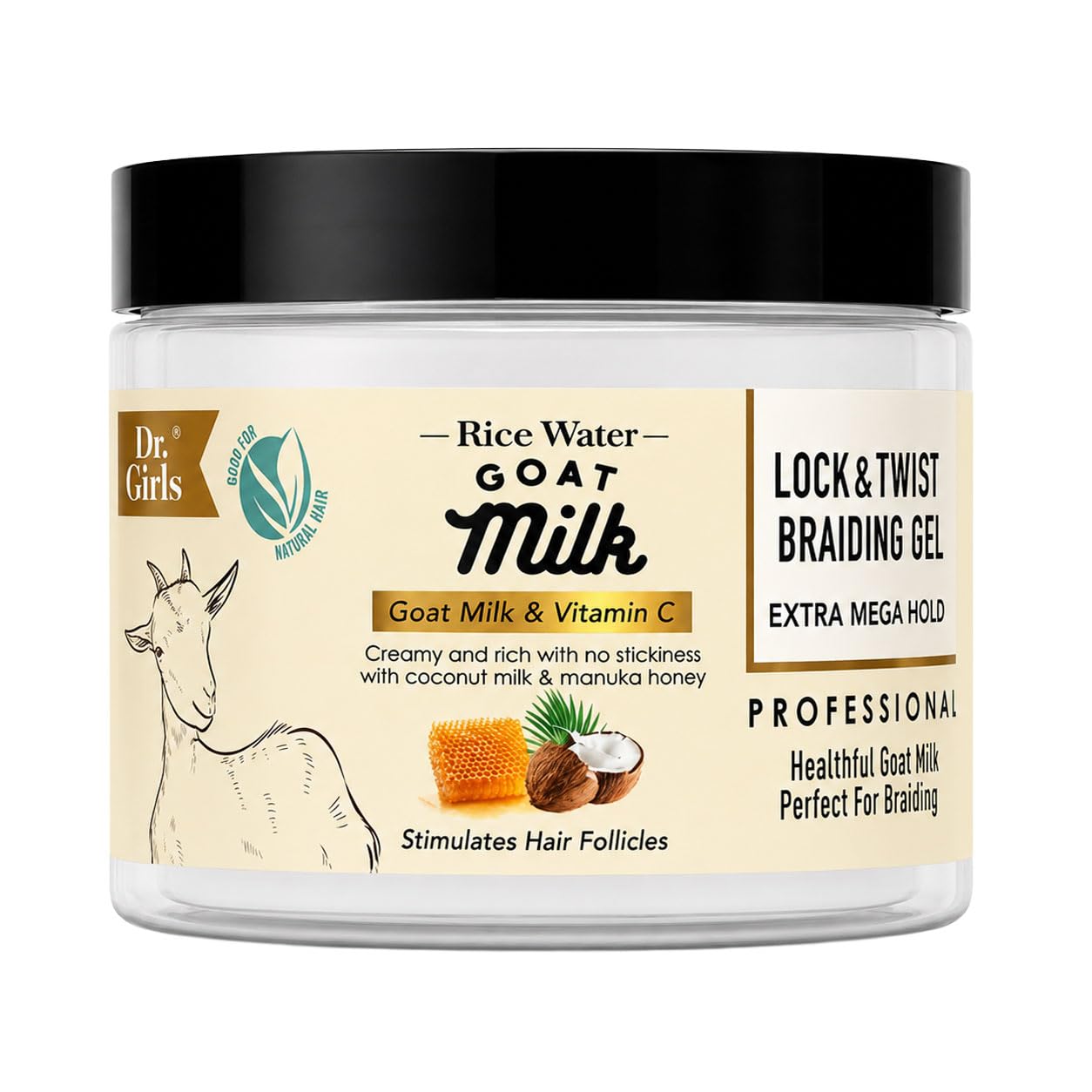Dr Girls Super Grow Loc & Twists Braiding Conditioning Gel/9.8oz/ Extra Mega Hold (Goat Milk)