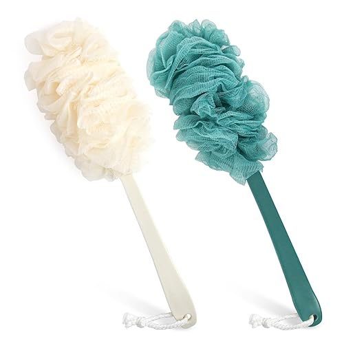 2Pack Back Scrubber for Shower?PIPUHA Loofah Sponge Shower Brush Using Body Exfoliating with Long Handle, Loofah on a Stick for Men Women, Bathing
