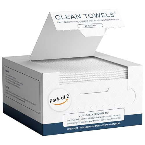 Clean Skin Club Clean Towels®, 100% USDA Biobased Face Towel, Disposable Face Towelette, Eczema Association Accepted, Makeup Remover Dry Wipes, Ultra