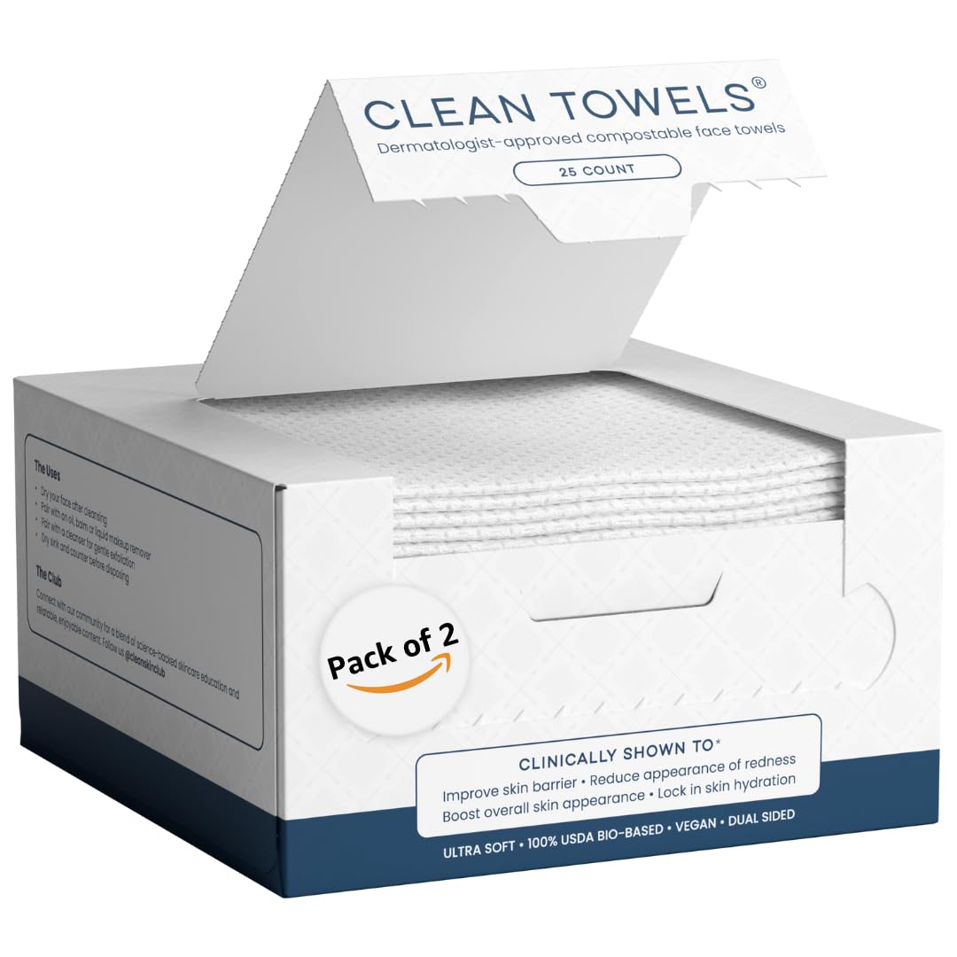 Clean Skin Club Clean Towels®, 100% USDA Biobased Face Towel, Disposable Face Towelette, Eczema Association Accepted, Makeup Remover Dry Wipes, Ultra