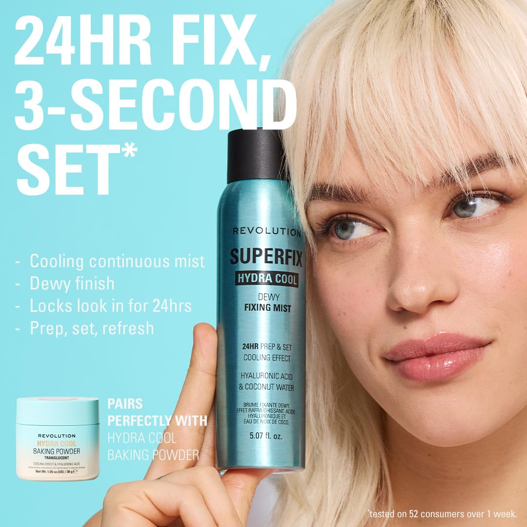 Revolution, Superfix Hydra Cool Prep + Fix Continuous Fixing Mist, Hydrating Face Spray for Makeup, Infused with Aloe Vera, Vegan & Cruelty Free, 5.7 Beauty and Personal Care Revolution Beauty London