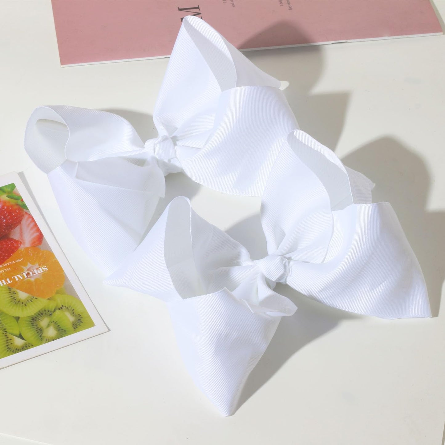10 PCS Large 8" White Hair Bow Clips Grosgrain Ribbon Solid Color Hair Bow With Alligator Clips Hair Accessories for Teen Toddler Little Girls