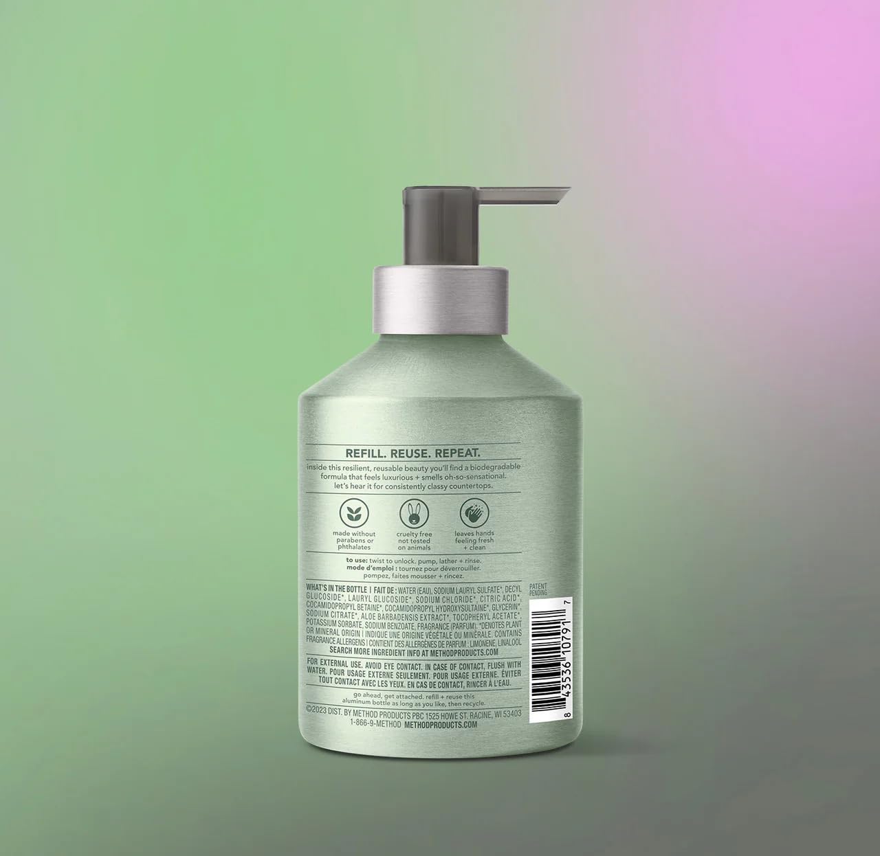 Method Premium Gel Hand Soap, Reusable Aluminum Bottle, Sage + Wild Mint, 12 oz (Pack of 1)