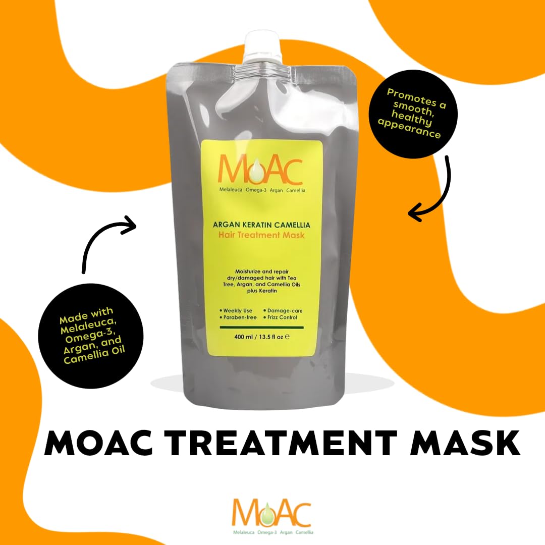 Moac Argan Keratin Camellia Hair Treatment Mask - K‑Beauty Deep Conditioning Mask for Dry and Color‑Treated Hair - 13.5 fl.oz.