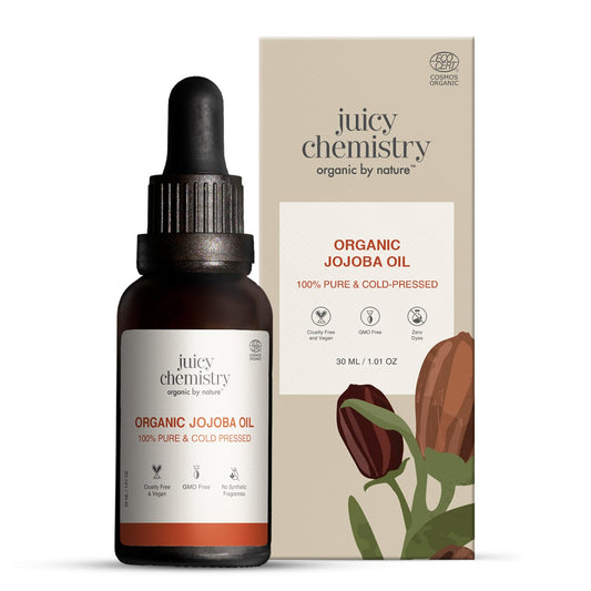 Juicy Chemistry Organic Jojoba Oil, 30 Ml Pure, Cold Pressed & Virgin Carrier Oil For Skin, Hair & Cuticles Naturally Rich In Vitamin E & Ceramides