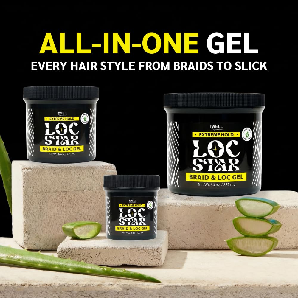 IWELL Signature Loc Star Braid & Loc Gel, 30 fl oz | Extreme Hold for Braids, Locs, Twists, Cornrows & Edges | Smooths & Tames Frizz | No Heavy