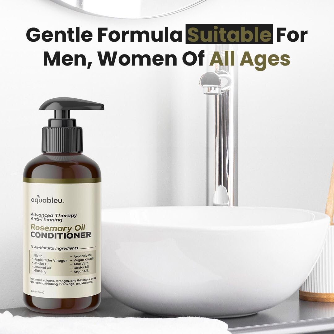 Aquableu Advanced Therapy Anti-Thinning Rosemary Oil Conditioner - Infused with 14 All-Natural Ingredients for Enhanced Volume, Strength, Thickness