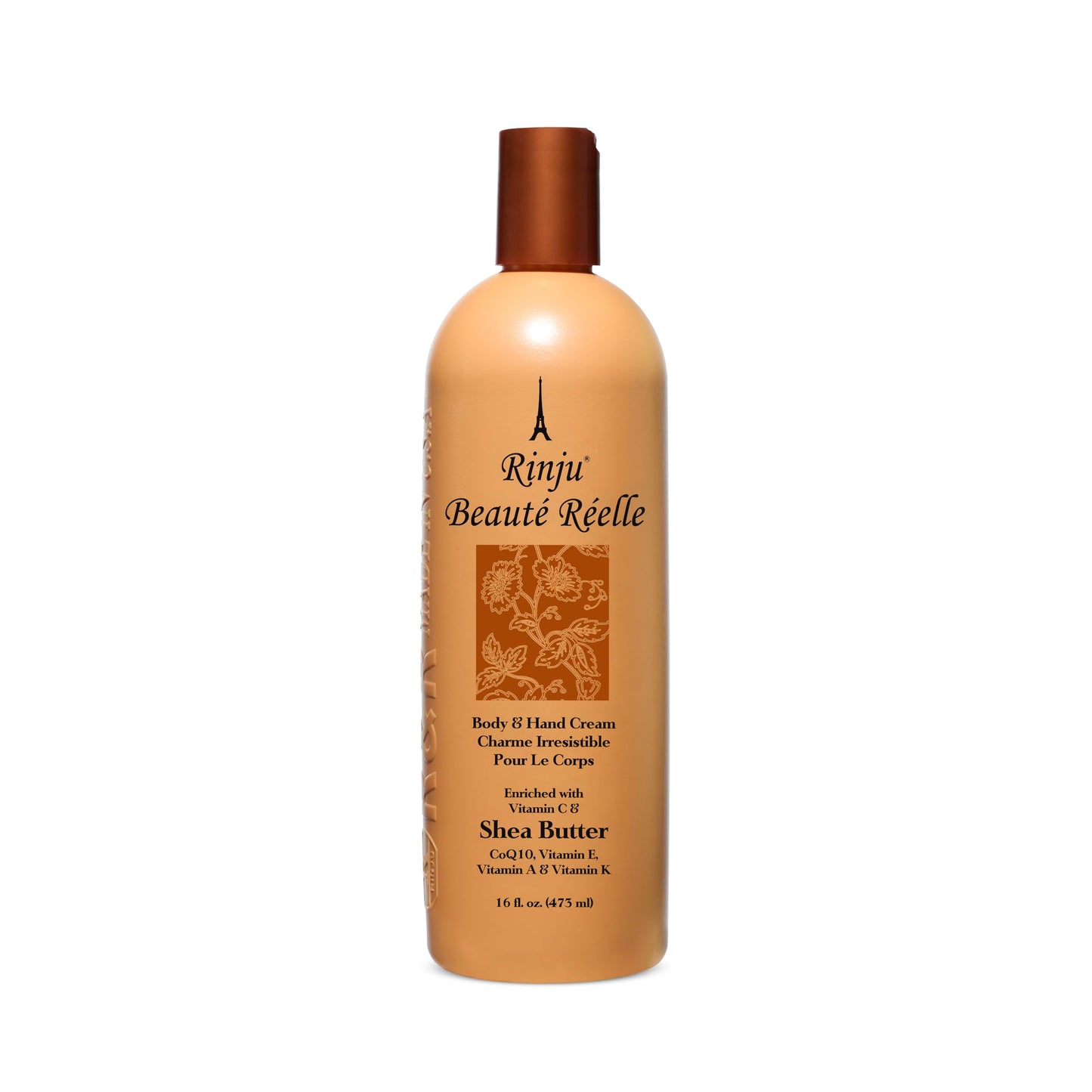 Rinju Beaute Reelle Body & Hand Cream - Non-Greasy Moisturizer for Women & Men - 16 Oz Shea Butter Cream for Extremely Dry Skin - CoQ10, Vitamin E, A