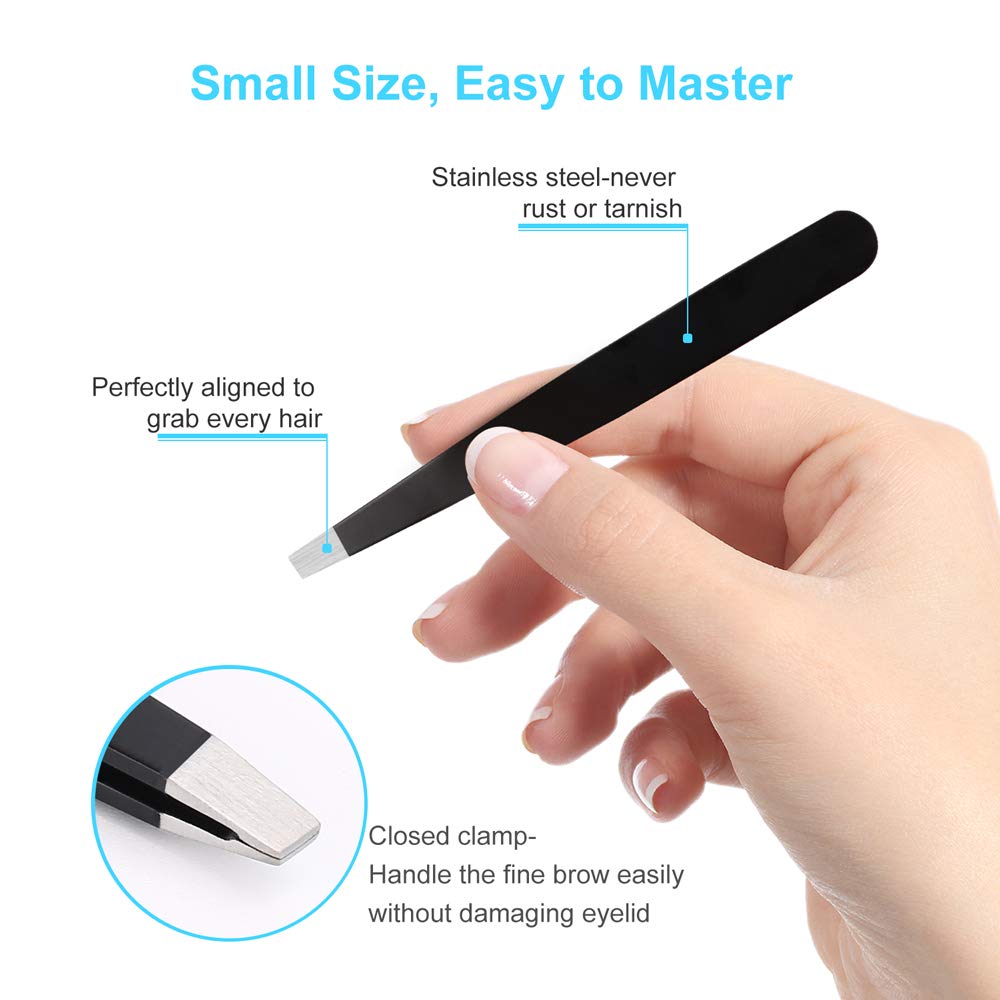 UUBAAR 6 PCS Professional Tweezers Set - Stainless Steel Precision Tweezer Kit for Eyebrows, Facial Hair, Ingrown Hair & Splinter Removal with Travel