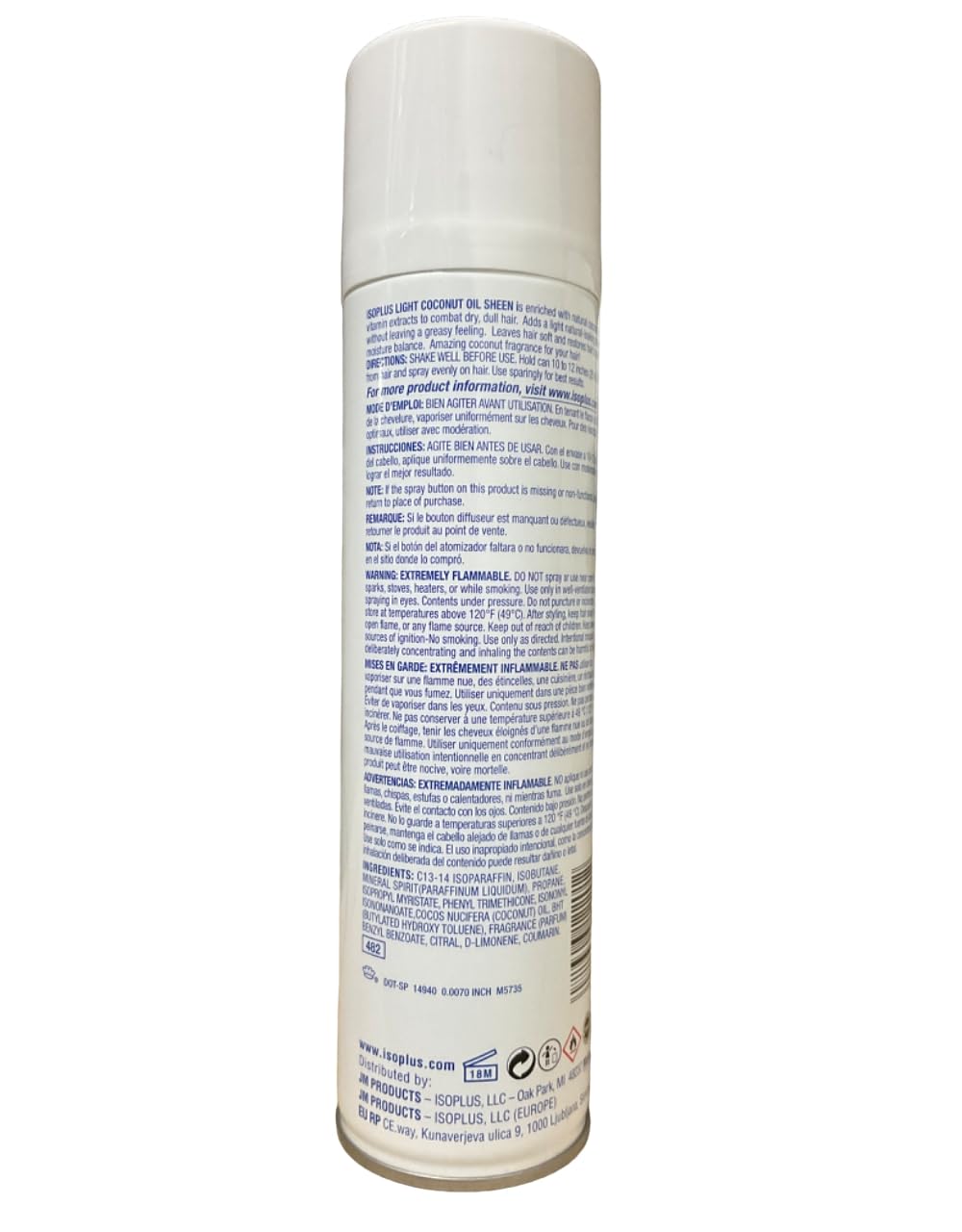 Isoplus Oil Sheen Light Hair Spray with Coconut Oil 9 Oz,Pack of 3