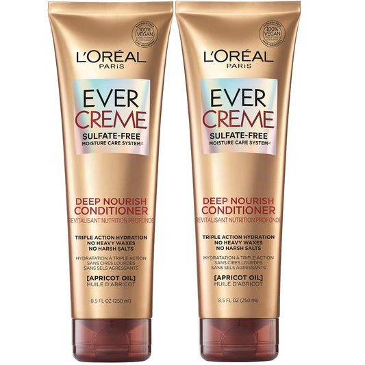L’Oréal Paris EverCreme Sulfate Free Conditioner for Dry Hair, Triple Action Hydration for Dry, Brittle or Color Treated Hair, with Apricot Oil, 8.5